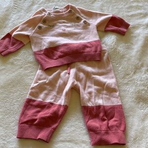 Pink Striped Baby Sweater and Pants Set